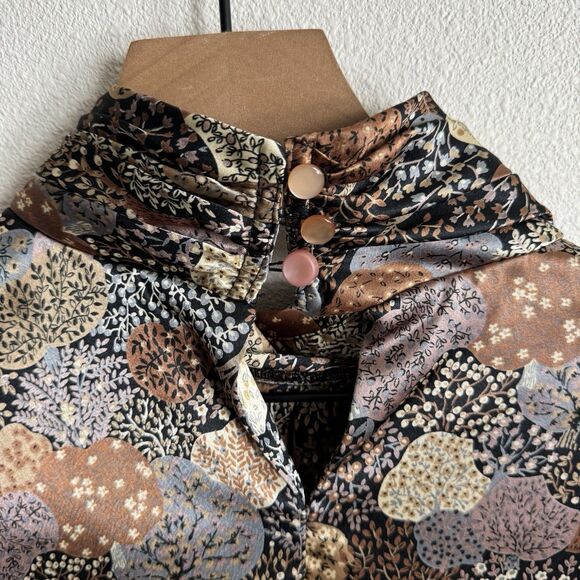 Vtg Unbranded Silky Floral Top Womens 12 Earthy Tones Floral Fairy Grunge Whimsy - Picture 10 of 14